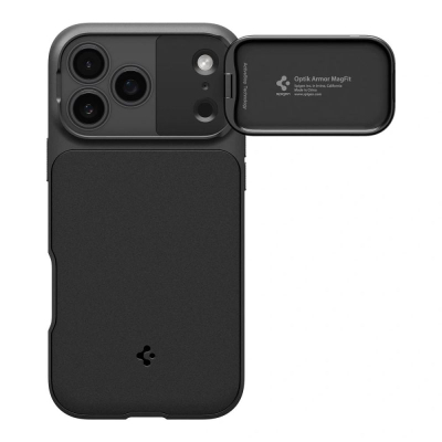 Këllëf telefoni Spigen Optik Armor MagSafe, për iPhone 17 Pro, me mbrojtje kamere, i zi