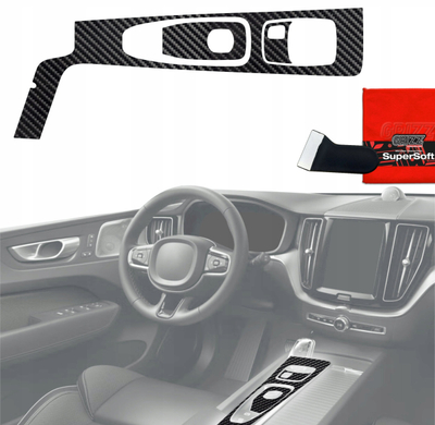 Film mbrojtës interier GrizzGlass PianoSkin për Volvo XC60 D4 2020-2021, set 3 copë, karbon me shkëlqim, i zi