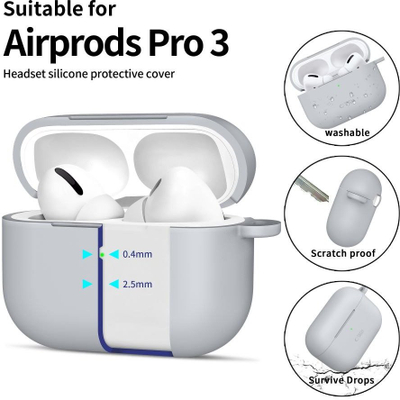Mbulesë silikoni Tech-Protect për Apple AirPods Pro 3, me karabinë, gri