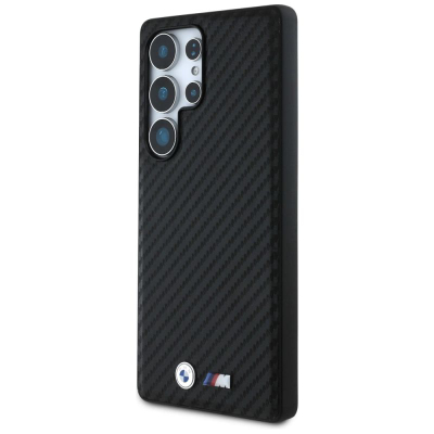 Kopertinë telefoni BMW Leather Carbon për Samsung Galaxy S25 Ultra, MagSafe, e zezë