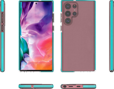 Mbrojtëse telefoni Spring Case për Samsung Galaxy S22 Ultra, xhel TPU, transparente, me kornizë blu