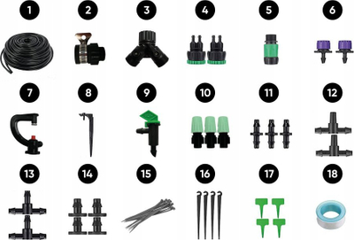 Set aksesorësh ujitje Tesla Irrigation Accessories, zorrë 30 m 4/7", për sistem pikë‑pikë