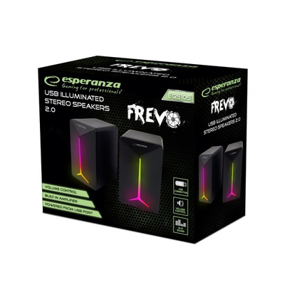 Компјутерски звучници Esperanza Frevo Rainbow EGS105, стерео, со LED светла, црни