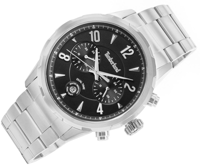Orë burrash Timberland TDWGK0082901, kuarc, çelik inox, e argjendtë me fushë të zezë