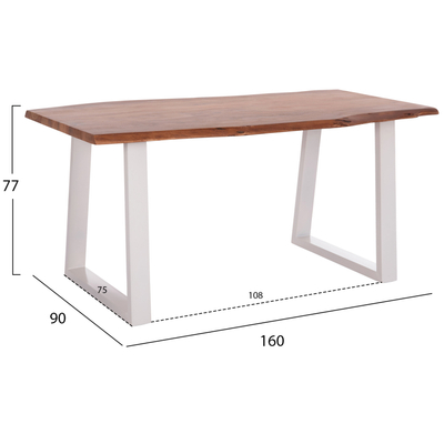Tavolinë ngrënie Montana HM8336.12, dru akacie 4cm, 160x90x77cm, këmbë të bardha