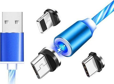 Kabllo magnetike KK21S 3 ne 1, 1m, me LED, blu