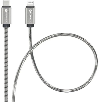 Kabllo USB Forcell F Energy Metal C238, USB C në Lightning, 27W PD, 2m, argjendtë