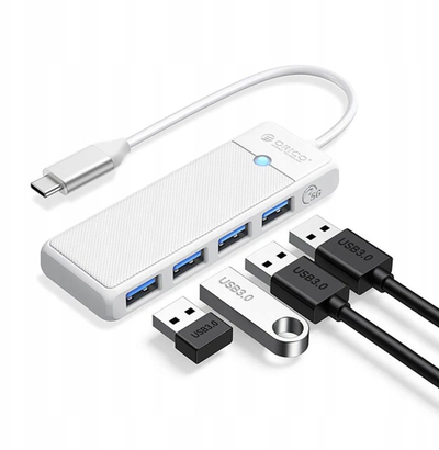 Hub USB Orico PAPW4A-C3, 4 porte USB-A 3.0, USB-C, 0.5m, i bardhë