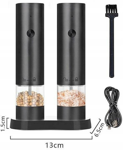 Mulli elektrik për kripë dhe piper PROMIS MP34 DUO, set 2 copë, USB C, i zi