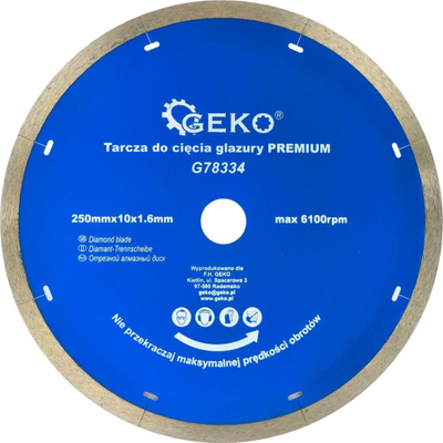 Диск за сечење дијамантски Geko G78334, 250mm, за плочки, сив