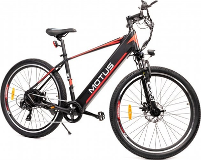 Biçikletë elektrike malore Motus MTB 27.5, motor 250W, bateri 36V 12.5Ah, e zezë me portokalli