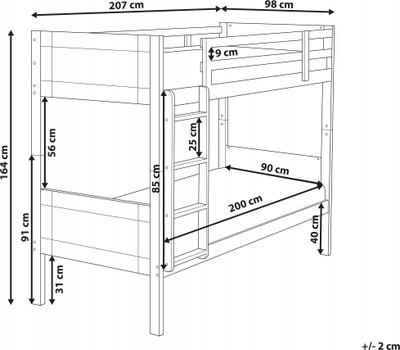 Krevet marinari MAULDE, 90 x 200 cm, dru rubberwood, gri