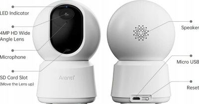 Kamerë sigurie Arenti P2Q, IP Wi-Fi 5G, 4MP 2.5K, e bardhë