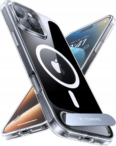 Kapak telefoni Torras Pstand Series për iPhone 16 Pro, magnetik, me stendë, transparent