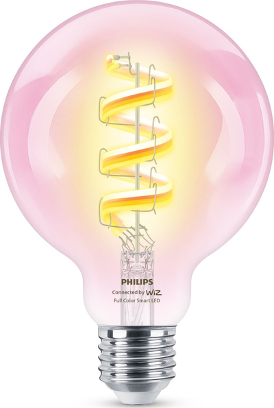 Llambë smart Philips WiZ Filament Clear G95, LED 6.3W, E27, RGB, transparënte
