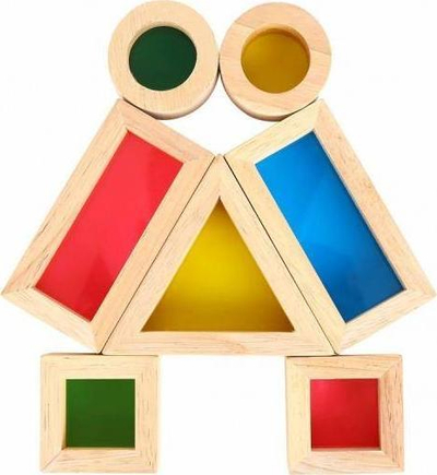 Lojë druri sensorike Tookyland, set blloqesh 8 copë, shumëngjyrëshe, 27 x 18 x 3.7 cm