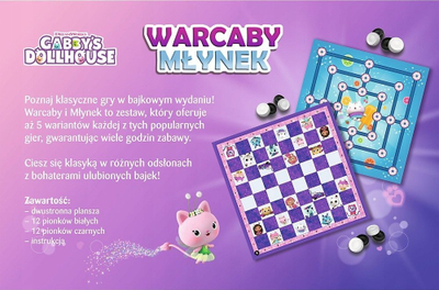 Друштвена игра Trefl Gabby's Dollhouse, дама и млин, повеќебојна