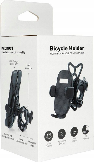 Mbajtëse telefoni Bicycle H6 MB01, për biçikletë edhe motor, rrotullim 360°, e zezë