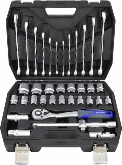 Set veglash Adler 3553.7, 37 copë, çelik Cr-V, me kuti, i zi