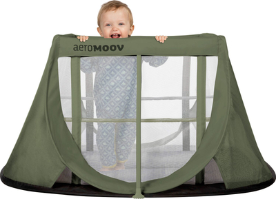 Krevat udhëtimi bebe AeroMoov, shumë i lehtë, me 2 nivele, jeshil Green Moss