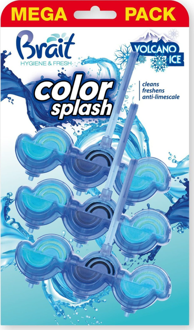 Освежувач за тоалет Brait Color Splash Volcano Ice, сет 3x45g, со боење на водата