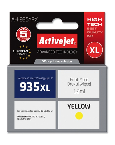 Ngjyrë për printer Activejet AH-935YRX (zëvendësim për HP 935XL C2P26AE), 12 ml, e verdhë