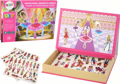Puzzle magnetike edukative Leantoys, me kukulla, 36 copë, rozë