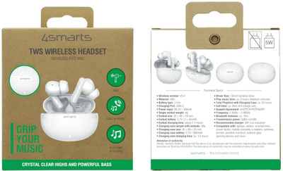 Безжични слушалки 4smarts SkyBuds Pro ANC, со ANC, бели