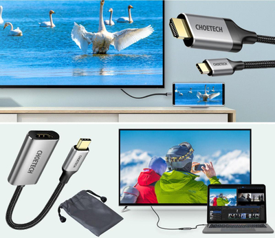 Set adapterësh USB-C në HDMI Choetech XCH, kabllo 2m, 4K 60Hz, gri