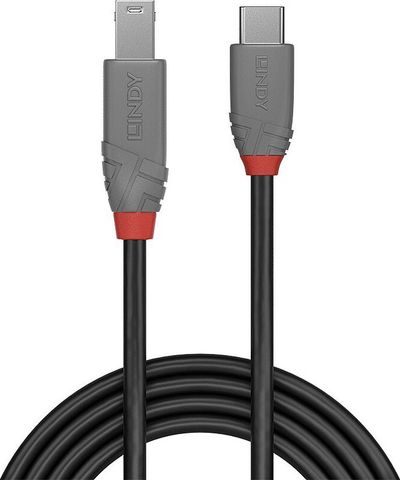 Kabllo USB Lindy Anthra Line, USB C në USB B, 3.2 Gen 1, 2m, e zezë