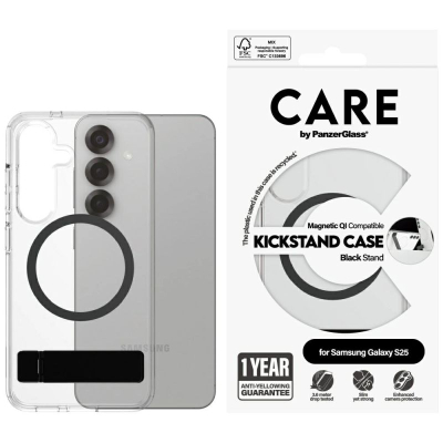 Mbrojtëse telefoni PanzerGlass CARE, për Samsung Galaxy S25, me këmbë mbajtëse, e tejdukshme