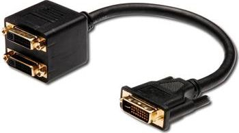 Adapter DVI PremiumCord, DVI-D 24+1 mashkull në 2x DVI-D 24+1 femër, i zi