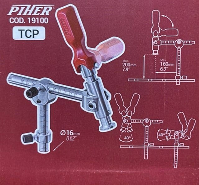 Klemë tavoline Piher TCP, me sistem pistoni, Ø16mm, me dorezë të kuqe