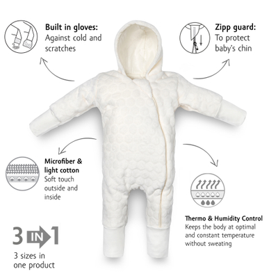 Kombinezon bebe Kenguru Gold TOG2, 0-3m, organik, e kremtë