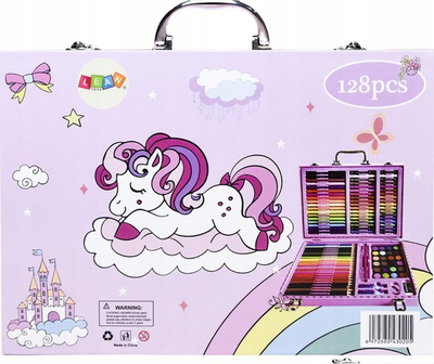 Set arti për fëmijë Unicorn, 128 pjesë, në valixhe, rozë