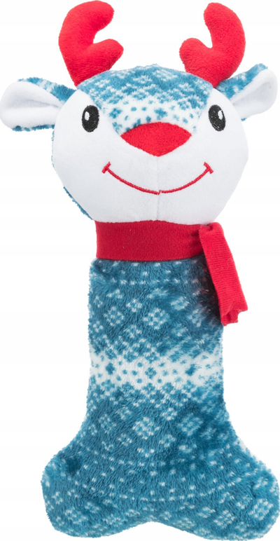 Lodër pelushi për qen Dog Play Bone, ari dhe dre, 31cm, blu