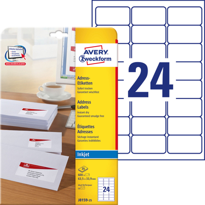 Etiketa adrese Avery Zweckform J8159, A4, 63.5 x 33.9 mm, t'bardha
