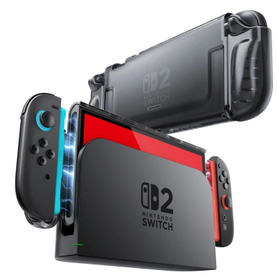 Futrollë konzole Supcase Crystal për Nintendo Switch 2, mbrojtëse e fortë, transparente e zezë