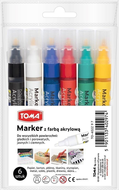 Set markerësh akrilikë Acrylic Marker, 6 ngjyra, majë 2.5 mm