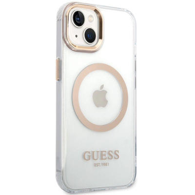 Futrollë telefoni Guess GUHMP15MHTRMD, iPhone 15 Plus 14 Plus 6.7", e fortë, transparente me ari