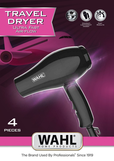 Tharëse flokësh Wahl Travel Dryer 3402-0470, 1000W, dorezë palosëse, e zezë