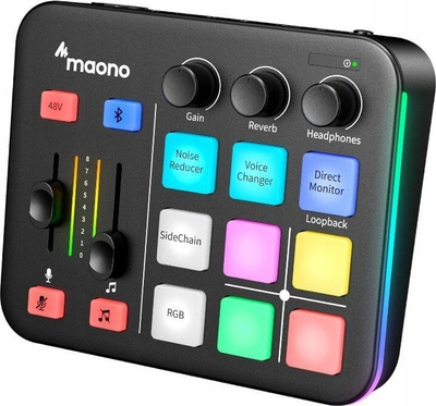 Mixer audio Maono G1 Neo, XLR me 48V phantom, Bluetooth, i zi me RGB