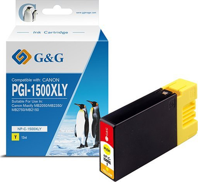 Kartriç boje G&amp;G për Canon PGI-1500XLY, inkjet, e verdhë