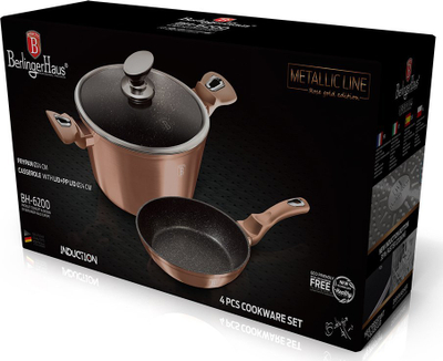 Set tenxhere dhe tigan Berlinger Haus BH-6200, 4.1L, shtresë mermeri, rozë gold