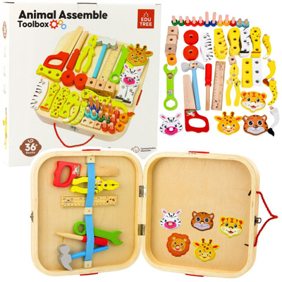 Set lojërash druri Wooden Craft Kit Animals, 59 pjesë, valixhe, shumëngjyrësh