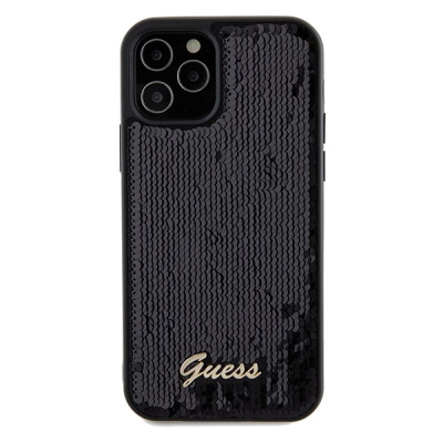Kapak telefoni Guess Sequin për iPhone 12 / 12 Pro, me sekuina, i zi