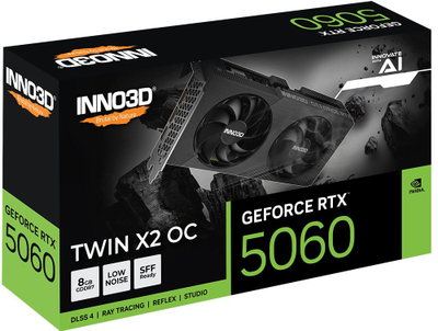 Kartë grafike Inno3D GeForce RTX 5060 Twin X2 OC, 8GB, 128 bit, e zezë