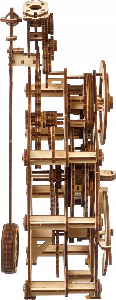 Puzzle druri Ugears Engine Clock, model 3D mekanik, orë tavoline me pendul, ngjyrë druri natyrale
