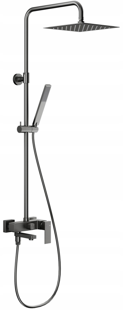 Set dushi Logon Gun Metal Grey, kokë rainshower, bateri me gryka palosëse, gri metalike