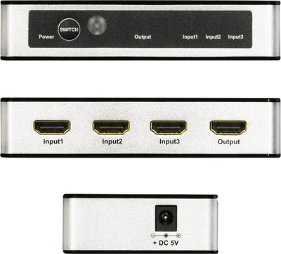 Прекинувач HDMI LogiLink HD0044, 3 порти, 4K 60Hz, црн и сребрен